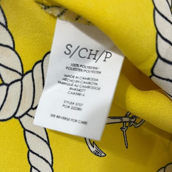Cabi Knot Blouse Top Yellow Nautical Reef Anchors Sz S 5707 Preppy Sailor Chic - Picture 5 of 7